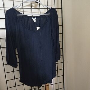 Old Navy Blue Ribbed Blouse with 3/4 Sleeves